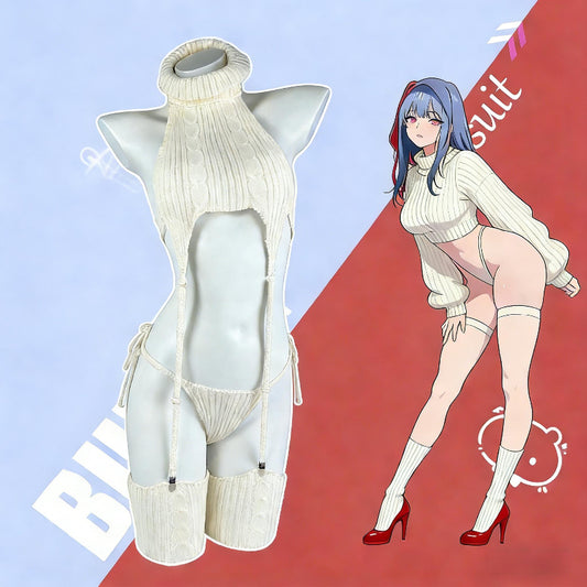 Cosplay Cute White Knit Sweater Lingerie Set