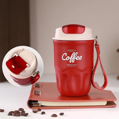 Insulated Stainless Steel Coffee Mug with Lid & Handle, Portable Vacuum Flask for Travel, Office & Outdoor Use