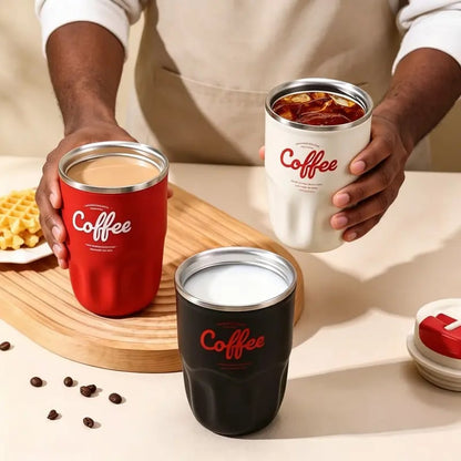 Insulated Stainless Steel Coffee Mug with Lid & Handle, Portable Vacuum Flask for Travel, Office & Outdoor Use