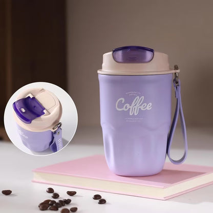 Insulated Stainless Steel Coffee Mug with Lid & Handle, Portable Vacuum Flask for Travel, Office & Outdoor Use