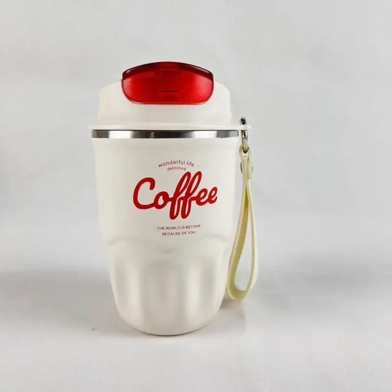 Insulated Stainless Steel Coffee Mug with Lid & Handle, Portable Vacuum Flask for Travel, Office & Outdoor Use