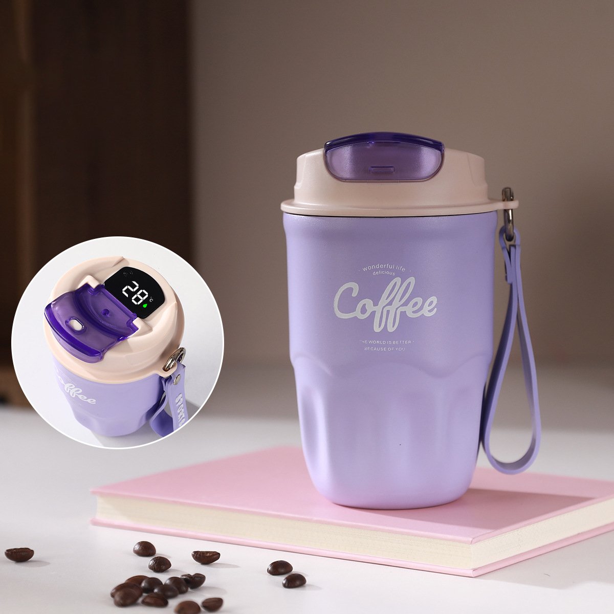 Insulated Stainless Steel Coffee Mug with Lid & Handle, Portable Vacuum Flask for Travel, Office & Outdoor Use