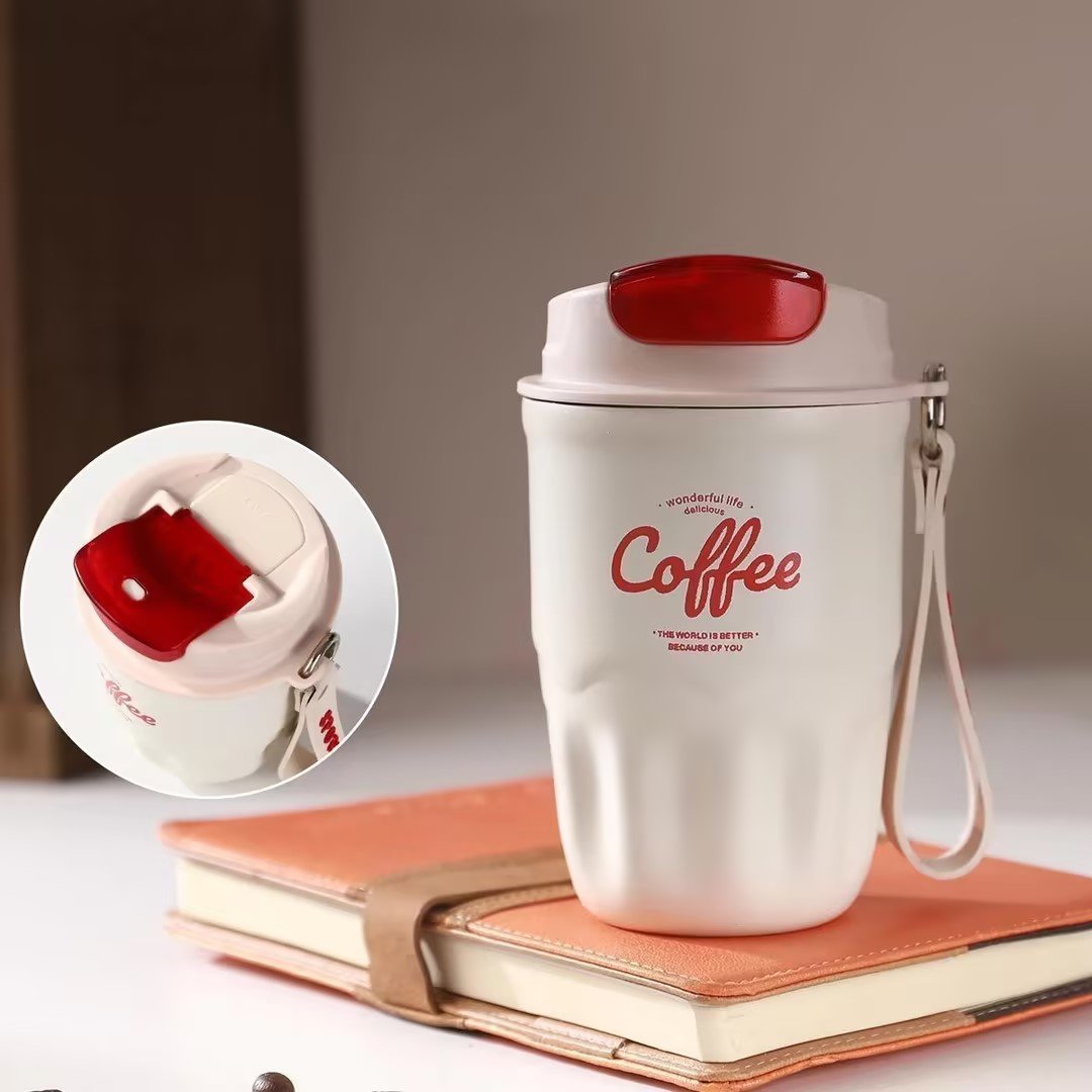 Insulated Stainless Steel Coffee Mug with Lid & Handle, Portable Vacuum Flask for Travel, Office & Outdoor Use