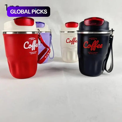 Insulated Stainless Steel Coffee Mug with Lid & Handle, Portable Vacuum Flask for Travel, Office & Outdoor Use