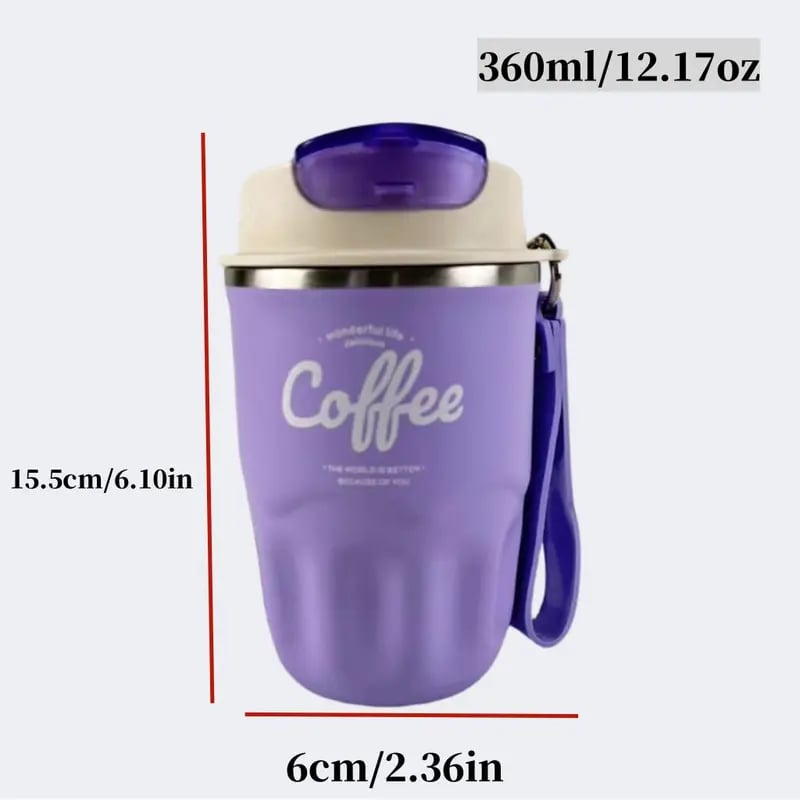 Insulated Stainless Steel Coffee Mug with Lid & Handle, Portable Vacuum Flask for Travel, Office & Outdoor Use