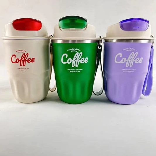 Insulated Stainless Steel Coffee Mug with Lid & Handle, Portable Vacuum Flask for Travel, Office & Outdoor Use