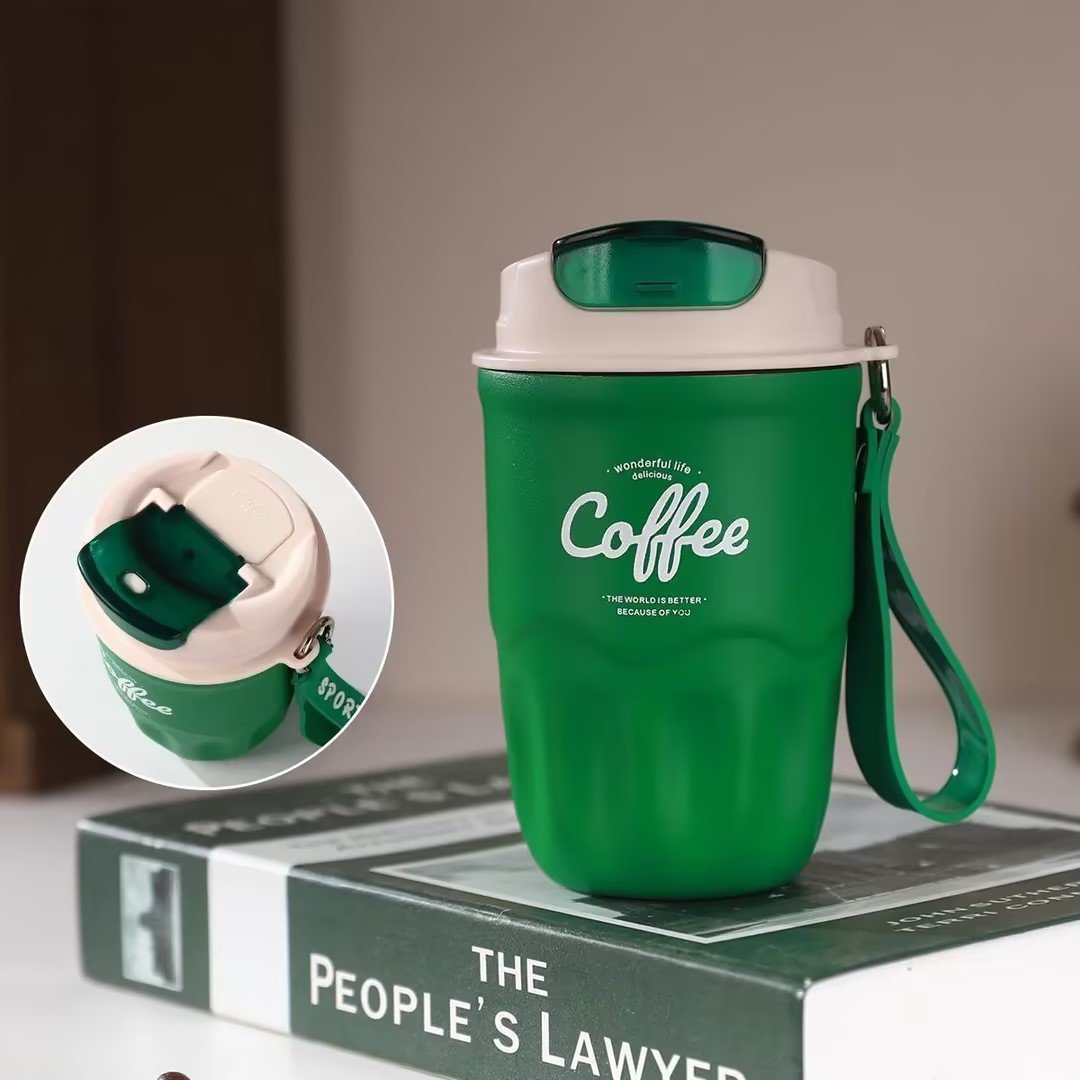 Insulated Stainless Steel Coffee Mug with Lid & Handle, Portable Vacuum Flask for Travel, Office & Outdoor Use
